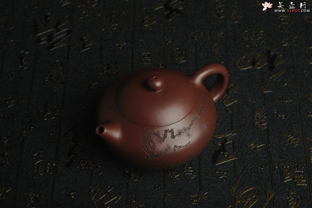 紫砂壶图片：油润底曹青 全手工矮文旦 装饰人物 特文气 - 全手工紫砂壶网