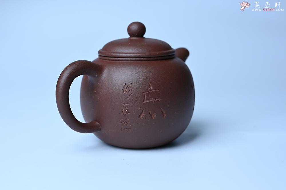 紫砂壶图片：毛国强入室弟子黄云初 特好老紫泥匏尊壶 名家何水法书法“坐忘” 刘世涛伯陶刻 - 全手工紫砂壶网