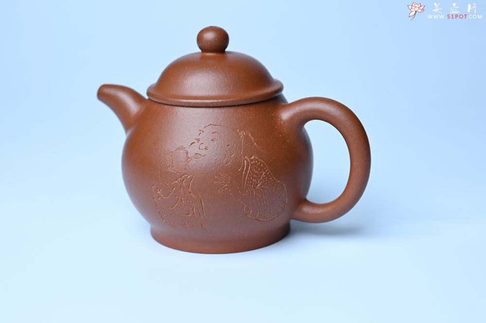 紫砂壶图片：美壶特惠 王老师 全手工红降坡泥潘壶 国助工 易轩 范小君徒杨志老师刻绘 装饰小富贵特文气 - 全手工紫砂壶网