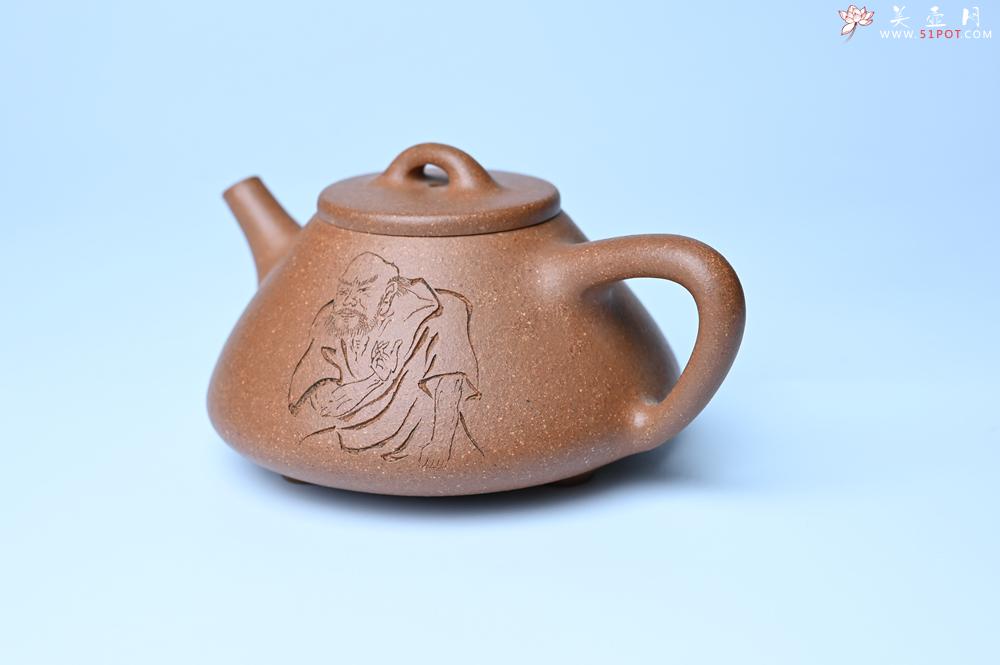 紫砂壶图片：油润五彩段泥 全手工薄胎子冶石瓢 难度大 骨肉匀挺 文气装饰罗汉图 无为 - 全手工紫砂壶网