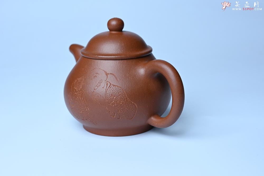 紫砂壶图片：美壶特惠 王老师 全手工红降坡泥潘壶 国助工 易轩 范小君徒杨志超老师刻绘 装饰小富贵特文气 - 全手工紫砂壶网